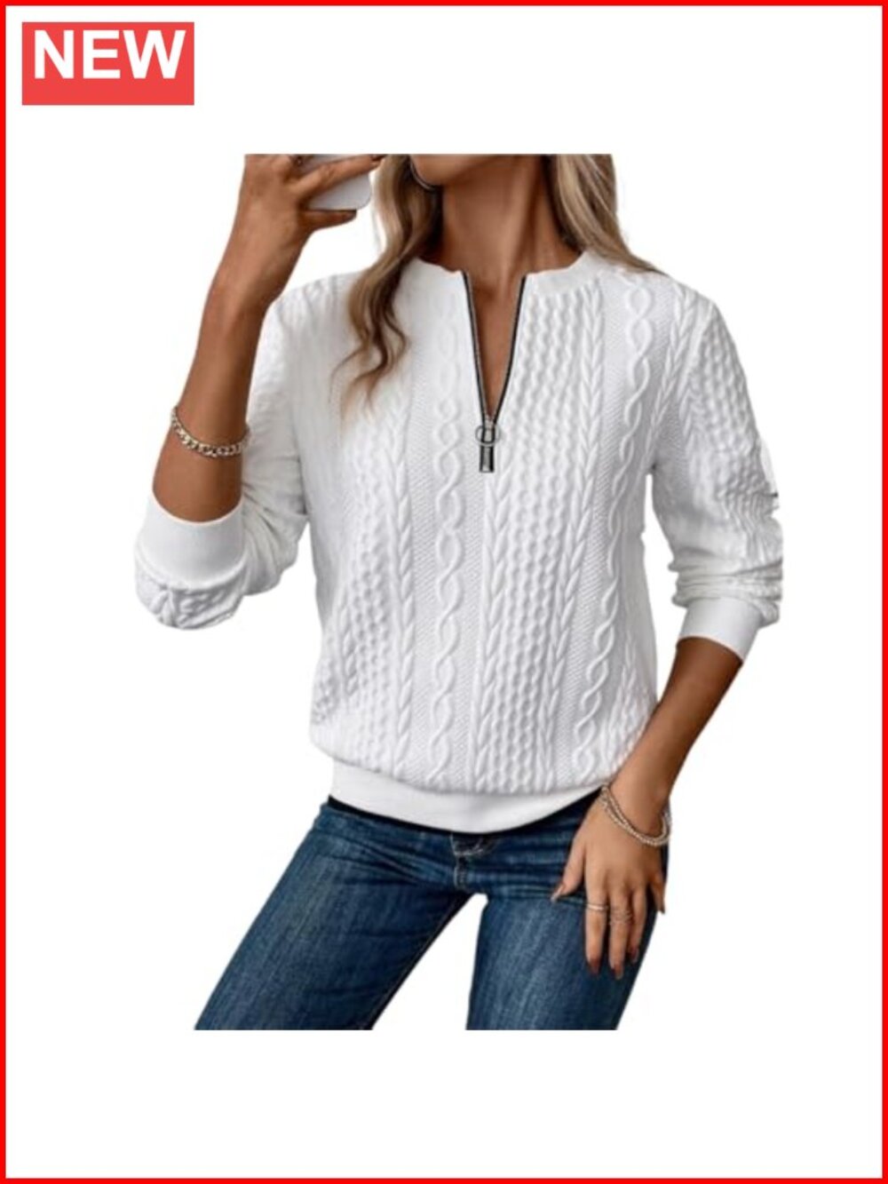 Quarter Zip Textured Pullover Sweatshirt Long Sleeve Loose Fit